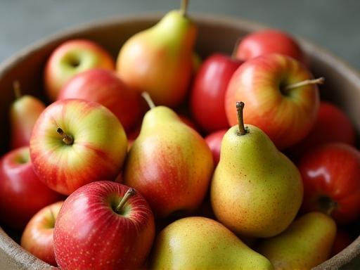 A collection of crisp, locally sourced Turkish apples and pears, showcasing their natural beauty