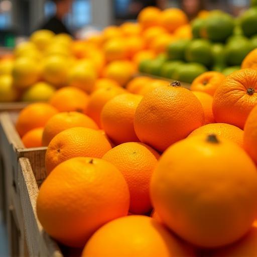 A bright and cheerful display of seasonal citrus fruits during winter